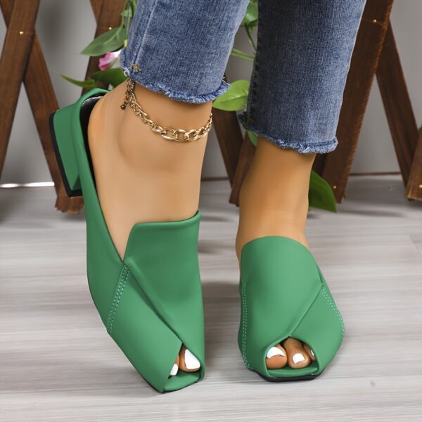Women's Stylish Solid Color Sandals, Slip On Peep Toe Walking Comfort Block Heels, Versatile Vacation Mules Koningsdag/King's Day - Image 10