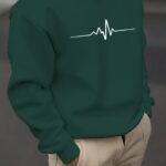ECG Pattern Print Men's Long Sleeve Crew Neck Sweatshirt, Pullover Sweatshirt, Casual Comfortable Versatile Top For Spring & Autumn, Outdoor Sports