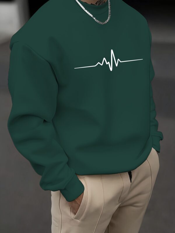 ECG Pattern Print Men's Long Sleeve Crew Neck Sweatshirt, Pullover Sweatshirt, Casual Comfortable Versatile Top For Spring & Autumn, Outdoor Sports