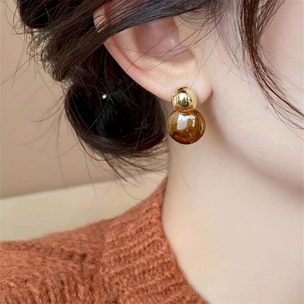 Boho Style 14K Golden Plated Copper Geometric Drop & Dangle Earrings for Women - Fashion Round Resin Textured Earrings, Stainless Steel Ear Needle, No Mosaic Material, Suitable for Party Occasions, All Seasons