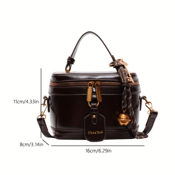 Elegant Retro Women's Crossbody Bag with Bell Pendant – Stylish Brown Handbag with Adjustable Strap, Zipper Closure, and Golden-Tone Hardware for Work, Date, Shop, and Party - Image 4
