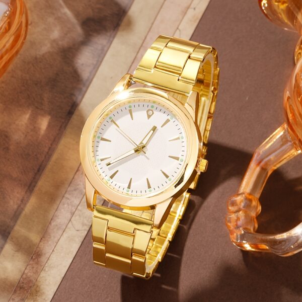 6pcs Elegant Women's Quartz Watch Set with Heart-Shaped Jewelry, Perfect Gift for Ladies, Non-Adjustable Alloy Strap, Classic Bar Markers Round Dial, Ideal Gift for Sisters and Mothers, Suitable for Ramadan or Casual Attire, No Packaging Box Included, Middle East Special Edition - Image 4