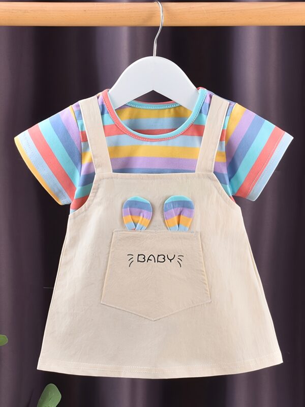 A New Baby Girl'S Summer Dress, Featuring Striped Short Sleeves And a Faux Two-Piece Design, Made of Pure Cotton, Perfect for Little Ones. - Image 6