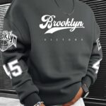 Men'S Casual Brooklyn Victory Graphic Crew Neck Sweatshirt - 100% Polyester Knit Non-Stretch Fabric Loose Fit Pullover - Image 2