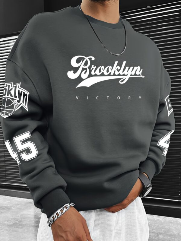 Men'S Casual Brooklyn Victory Graphic Crew Neck Sweatshirt - 100% Polyester Knit Non-Stretch Fabric Loose Fit Pullover - Image 2