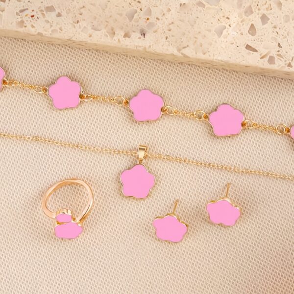 5pcs Jewelry Set Lucky Clover Bracelet, Necklace, Earrings, Necklace and Ring Jewelry Set Suitable for daily wear as a gift for friends - Image 2