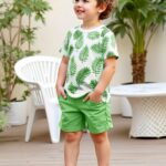 2pcs set of boys' clothing, summer short-sleeved round-neck T-shirt with leaf print and boy's fashionable shorts for summer outings, Perfect for Outdoor - Image 4