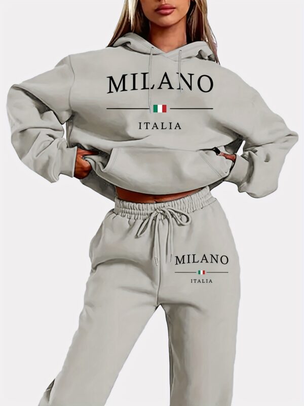 Casual Letter Print Sporty Pantsuits, Long Sleeve Drawstring Hoodie & Jogger Sweatpants Outfits, Women's Clothing - Image 3