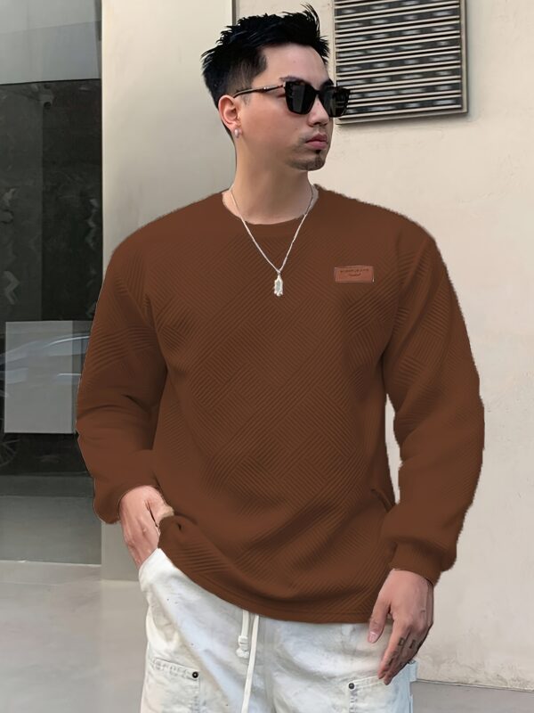 Men's Fashion Casual Sweatshirt - Soft Polyester, Crew Neck, Long Sleeve, Gradient Color with Chevron Patch | Machine Washable, Ideal for Spring & Autumn - Image 6