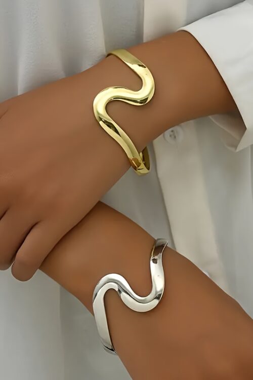 1pc Chic Golden-Tone Snake Design Open Cuff Bracelet – Sleek Alloy, Casual Attire Accessory for Women, Snake Jewelry