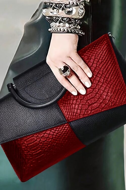 2025 Women’s Evening Crocodile-Embossed Crossbody Clutch – Detachable Strap, Magnetic Closure, Fade-Resistant, Red/Black, Versatile for Weddings, Parties & Formal Events, Wedding Accessory, Elegant Accessory, Faderesistant Fabric