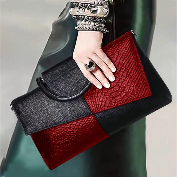 2025 Women's Evening Crocodile-Embossed Crossbody Clutch - Detachable Strap, Magnetic Closure, Fade-Resistant, Red/Black, Versatile for Weddings, Parties & Formal Events, Wedding Accessory, Elegant Accessory, Faderesistant Fabric