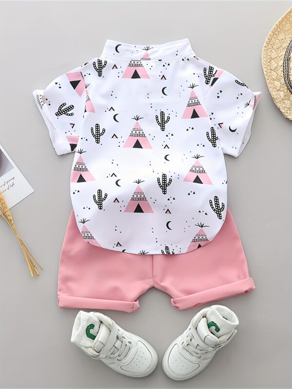 Men'S Infant Summer Graphic Tee and Shorts Set - Casual, Non-Stretch, Short Sleeve Shirt with Pyramid and Cactus Print, Light Blue Shorts, White Sneakers, Casual Summer Outfit for Little Boys, Casual Summer Outfit|Playful Print Design|Comfortable Fit, Baby Clothes, for Outdoor - Image 8