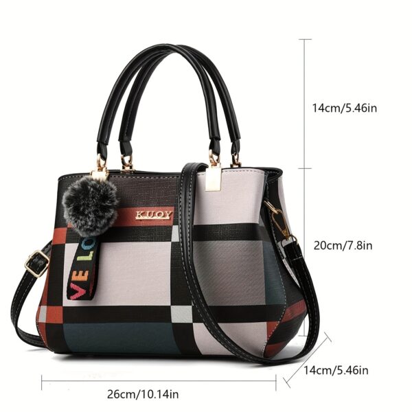Plaid Decorated Women's Fashion Small Handbag with Ball Decoration Multi-Layer Mini Crossbody Bag Suitable for Date Party Student White Collar - Image 4
