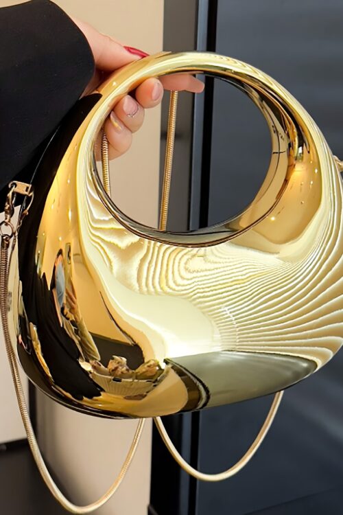Golden Acrylic Shoulder Bag With Chain Strap