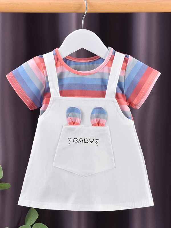 A New Baby Girl'S Summer Dress, Featuring Striped Short Sleeves And a Faux Two-Piece Design, Made of Pure Cotton, Perfect for Little Ones. - Image 5