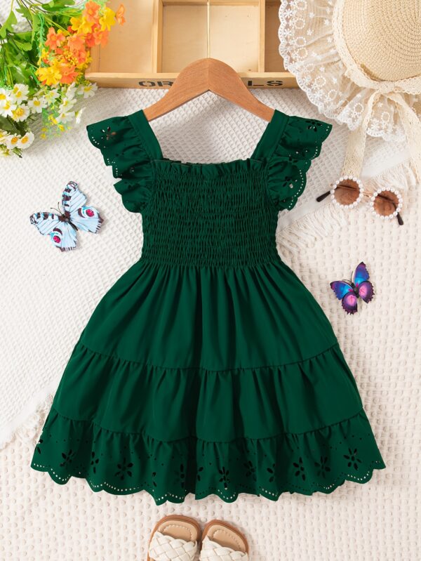 Girls Comfy Solid Ruffle Sleeve Square Neck Dress, Casual Dresses For Summer Holiday Party Gift - Image 3