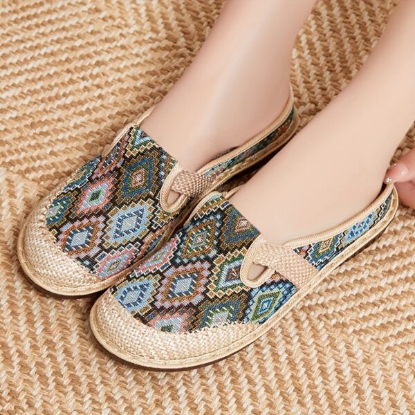 Women's Casual Slip-On Flats, Breathable Fabric Upper with Rubber Sole, All-Season Comfort Shoes with Plain Toe Design, Breathable Flats|Patterned Slipon Loafers|Durable Comfort Shoes - Image 7