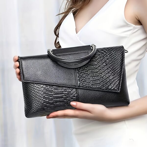 2025 Women's Evening Crocodile-Embossed Crossbody Clutch - Detachable Strap, Magnetic Closure, Fade-Resistant, Red/Black, Versatile for Weddings, Parties & Formal Events, Wedding Accessory, Elegant Accessory, Faderesistant Fabric - Image 7