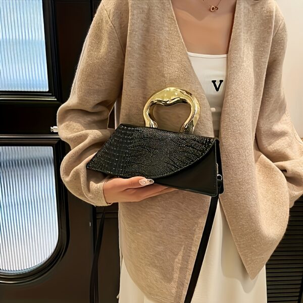 1pc 6 Colors to Choose from - Elegant Crocodile Imitation Clutch - Fashionable And Versatile Shoulder Crossbody Bag - with Detachable Shoulder Strap - Waterproof Evening Bag with Golden Swan-Shaped Handles, Adding Elegance And Sophistication, Suitable for Matching Simple And Capable Clothing, And for Attending Weddings, Parties And Banquets - Choose from Black/White/Blue/Grey And Other Colors. - Image 2