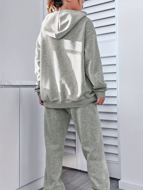 Casual Letter Print Sporty Pantsuits, Long Sleeve Drawstring Hoodie & Jogger Sweatpants Outfits, Women's Clothing - Image 9