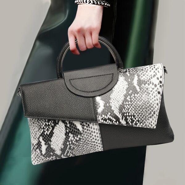 2025 Women's Evening Crocodile-Embossed Crossbody Clutch - Detachable Strap, Magnetic Closure, Fade-Resistant, Red/Black, Versatile for Weddings, Parties & Formal Events, Wedding Accessory, Elegant Accessory, Faderesistant Fabric - Image 5