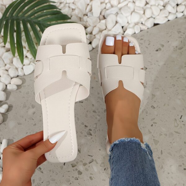 Women'S Flat Sandals - Colorful Square Toe Slip-On Shoes with Faux Cover Upper & Sole, Casual Summer Monogram Footwear in White, Pink, Yellow, Blue, Green & More, Everyday Sandals | Square Toe Design | Synthetic Cover Sandal - Image 5