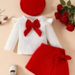 3pcs Baby's Adorable Bowknot Decor Long Sleeve Top + Beret + Trendy Skirt, Toddler & Infant Girl's Clothing Outdoor Set For Winter Fall, Outdoor Cloth - Image 8