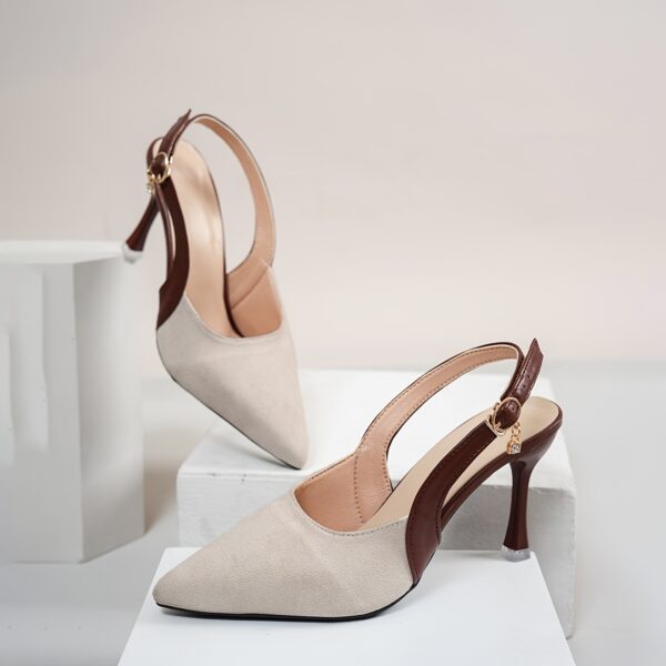 Elegant Beige Stiletto Heels for Women - Pointed Toe, Ankle Strap, Comfortable Fabric Cover, Versatile for Office, Parties, Weddings, and Gifts, Wedding Accessories | Ankle Strap Sandals | Rubber Sole Heels - Image 6