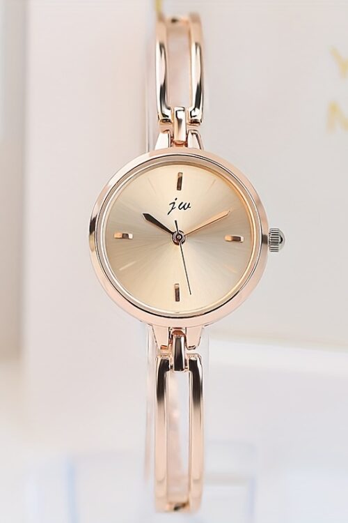 1pc Elegant Rose Golden Women’s Quartz Watch with Rhinestone Accents, Vintage Style Alloy Bracelet, Round Dial, Perfect Holiday Gift for Her, Special Occasion Jewelry | Luxury Women’s Watch | Zinc Alloy Bracelet