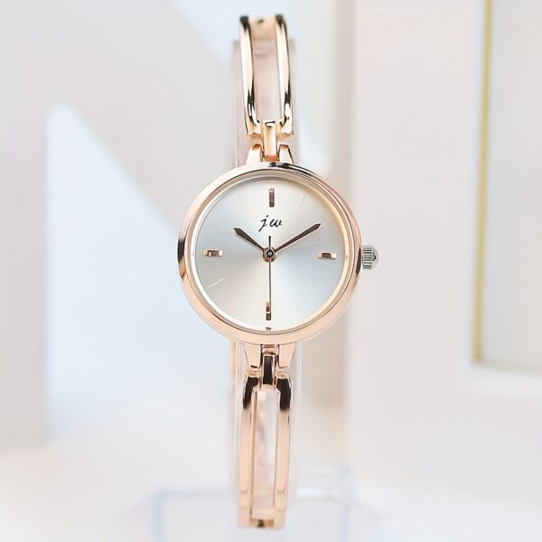 1pc Elegant Rose Golden Women's Quartz Watch with Rhinestone Accents, Vintage Style Alloy Bracelet, Round Dial, Perfect Holiday Gift for Her, Special Occasion Jewelry | Luxury Women's Watch | Zinc Alloy Bracelet - Image 8