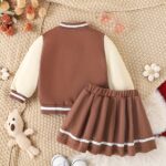 Preppy Style Girls 2pcs BABY GIRL Print Baseball Jacket + Pleated Skirt Outdoor Set For Party Sports Gift - Image 10