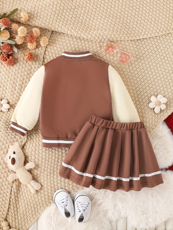 Preppy Style Girls 2pcs BABY GIRL Print Baseball Jacket + Pleated Skirt Outdoor Set For Party Sports Gift - Image 10