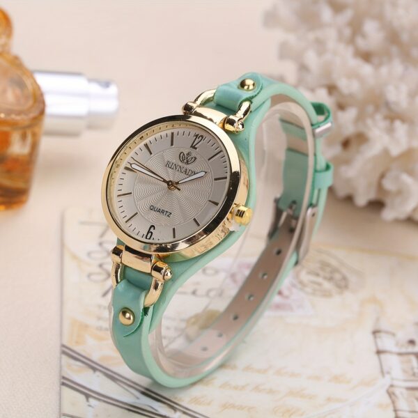 Wal-Joy Women's Elegant Minimalist Quartz Watch with White Dial, Golden-Tone Markers & Light Brown Faux Leather Strap - Casual Chic Casual Attire, Stylish Wristwatch | Sleek Round Case | Clear Numeral Markers - Image 7