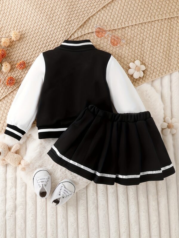 Preppy Style Girls 2pcs BABY GIRL Print Baseball Jacket + Pleated Skirt Outdoor Set For Party Sports Gift - Image 7