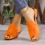 Women's Stylish Solid Color Sandals, Slip On Peep Toe Walking Comfort Block Heels, Versatile Vacation Mules Koningsdag/King's Day - Image 6