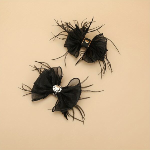 2pcs Feather Mesh Bowknot Design Shoe Clips, Detachable Wedding Shoe Decoration Accessories For High Heels - Image 3