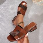 Chic Women's Snakeskin Pattern Sandals - Retro-Inspired, Comfortable Low Chunky Heel, Open Toe Slip-On Design with Faux Cover Straps, Perfect for Casual Summer Wear, Strappy Sandals