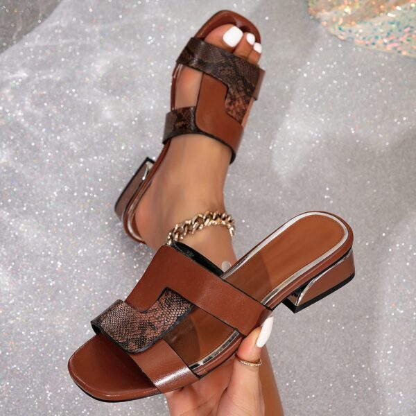 Chic Women's Snakeskin Pattern Sandals - Retro-Inspired, Comfortable Low Chunky Heel, Open Toe Slip-On Design with Faux Cover Straps, Perfect for Casual Summer Wear, Strappy Sandals