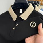 Men's Stylish Embroidered Shirt - Casual Short Sleeve, Button-Up Collar, White with Gray Collar & Cuff Accents, Soft Polyester Fabric, Perfect for Golf or Casual Attire, Golf Shirt | Embroidered Collar Detail | Smooth Texture - Image 3