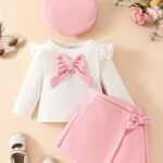 3pcs Baby's Adorable Bowknot Decor Long Sleeve Top + Beret + Trendy Skirt, Toddler & Infant Girl's Clothing Outdoor Set For Winter Fall, Outdoor Cloth - Image 9