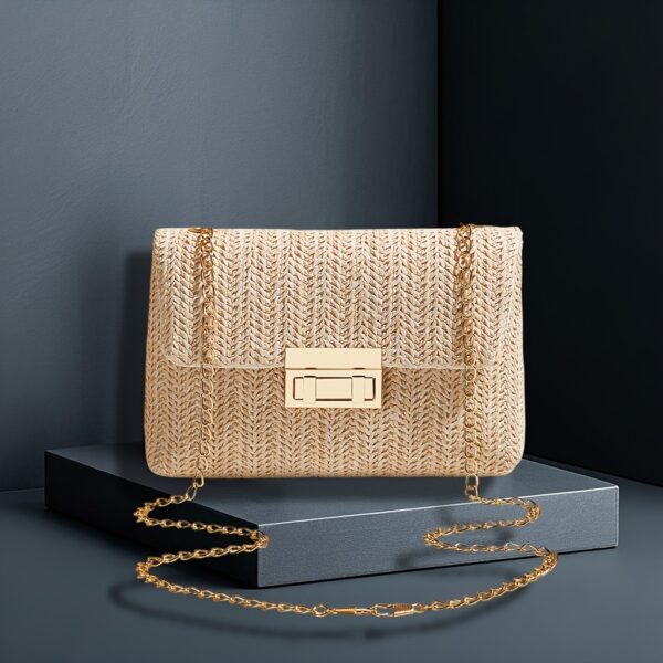 2025 New Trendy Woven Women'S Tote and Wallet, Practical Crossbody Bag, Single Shoulder Bag, Small Square Bag, Metal Chain Strap, Simple Women'S Crossbody Bag - Image 5