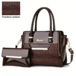 Set Women's Handbags, Elegant Vintage PU Leather Tote With Lizard & Octopus Embossing, Large Capacity Shoulder Bag For Daily & Office Use - Image 3