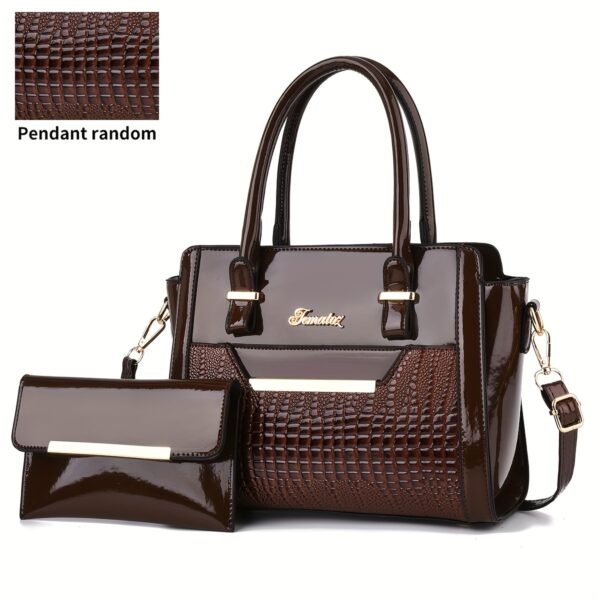 Set Women's Handbags, Elegant Vintage PU Leather Tote With Lizard & Octopus Embossing, Large Capacity Shoulder Bag For Daily & Office Use - Image 3