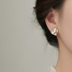 Elegant Camellia Flower Stud Earrings, Vintage Style, Alloy with 925 Silver Ear Post, Women's Fashion Jewelry, All-Season Accessory for Daily & Vacation Wear - Image 2