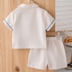 Boys' Short-Sleeved Shirt with Turned-Up Collar and Shorts Set in Vacation Style - Image 4