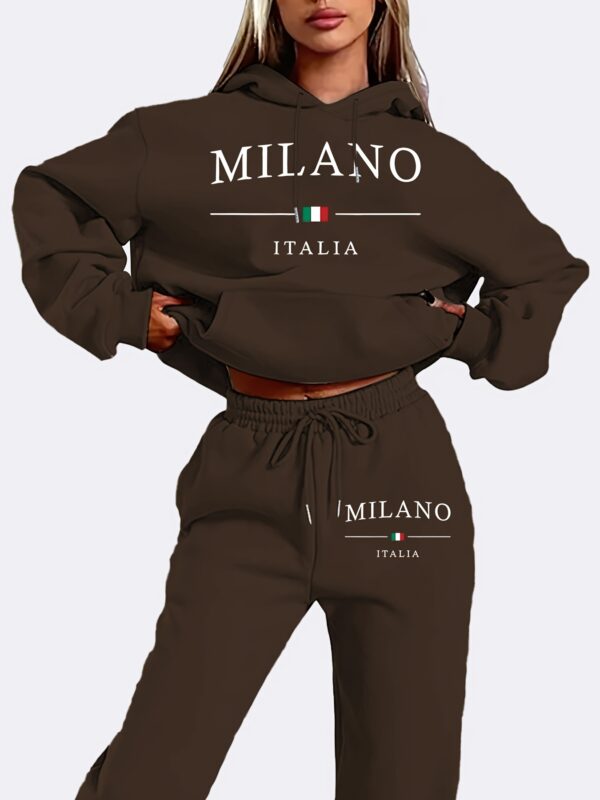 Casual Letter Print Sporty Pantsuits, Long Sleeve Drawstring Hoodie & Jogger Sweatpants Outfits, Women's Clothing - Image 2