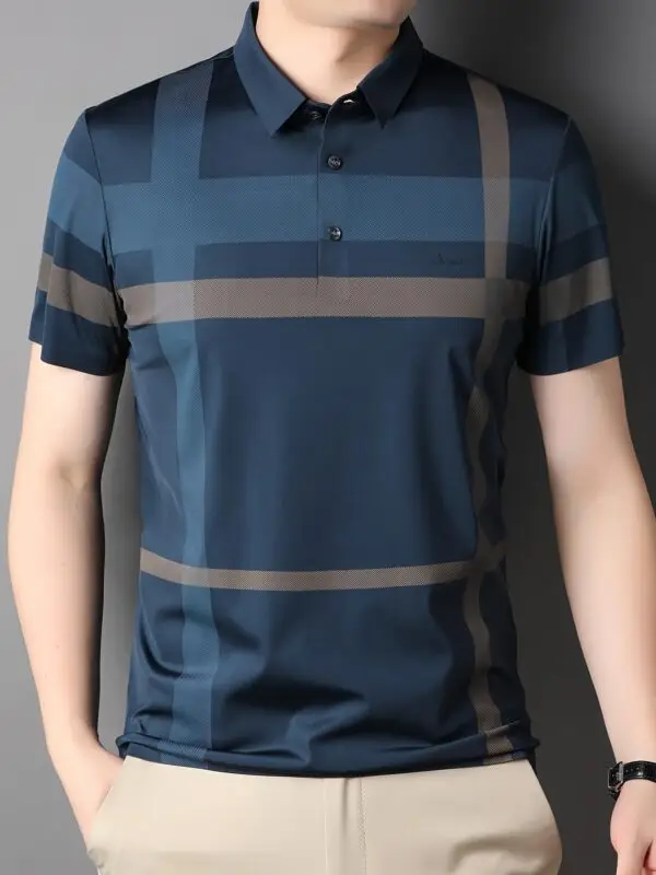Men's Summer Plaid Shirt - Casual Short Sleeve, Nylon Blend, Stretch Fabric, Non-Transparent - Image 3