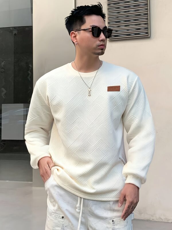 Men's Fashion Casual Sweatshirt - Soft Polyester, Crew Neck, Long Sleeve, Gradient Color with Chevron Patch | Machine Washable, Ideal for Spring & Autumn - Image 5