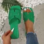 Women'S Flat Sandals - Colorful Square Toe Slip-On Shoes with Faux Cover Upper & Sole, Casual Summer Monogram Footwear in White, Pink, Yellow, Blue, Green & More, Everyday Sandals | Square Toe Design | Synthetic Cover Sandal - Image 10